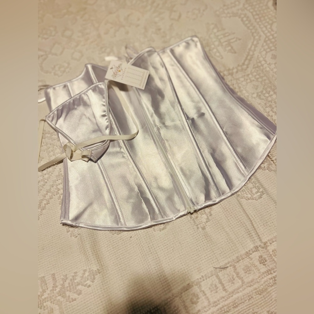 Nwt White Plus size Corset and Thong set